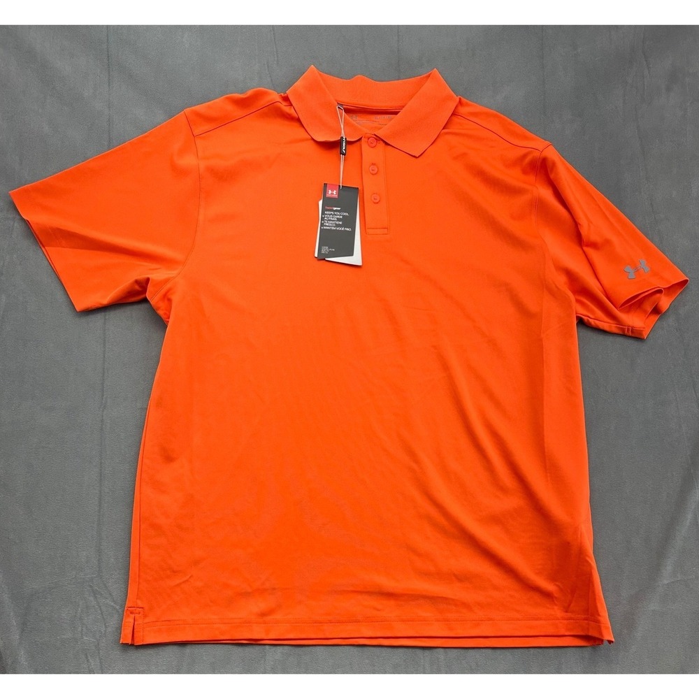 NEW Under Armour Mens XL Heatgear Loose Fit Golf Polo Shirt Orange Colorful